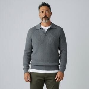 Banana Republic Wool-Cashmere Polo Sweater NWT Men's Sz M Medium Gray Pullover